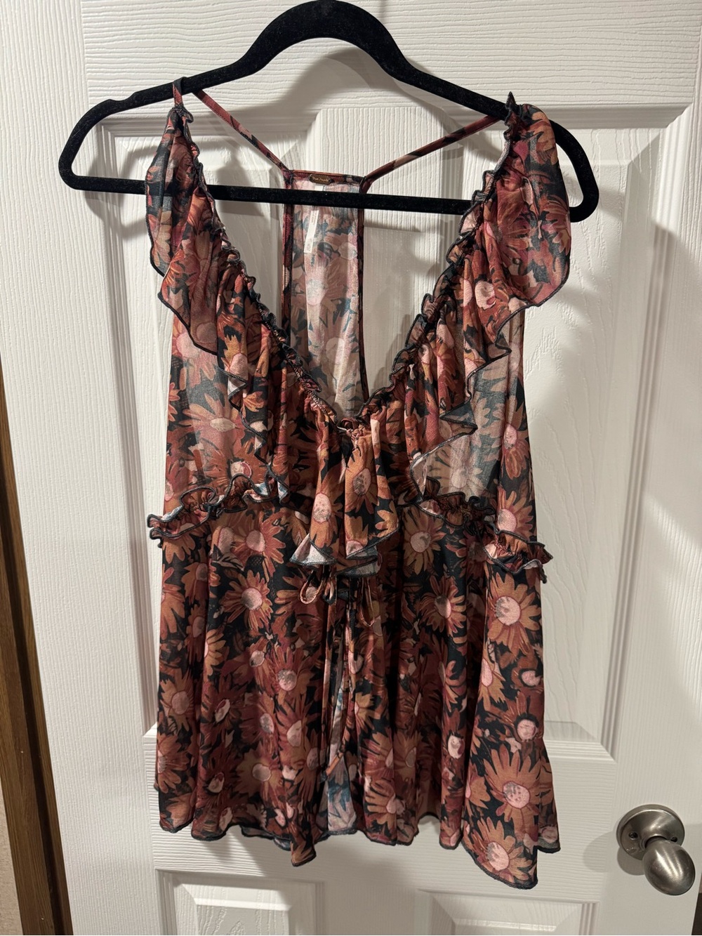 Free People Floral Ruffle Camisole in Pink and Brown